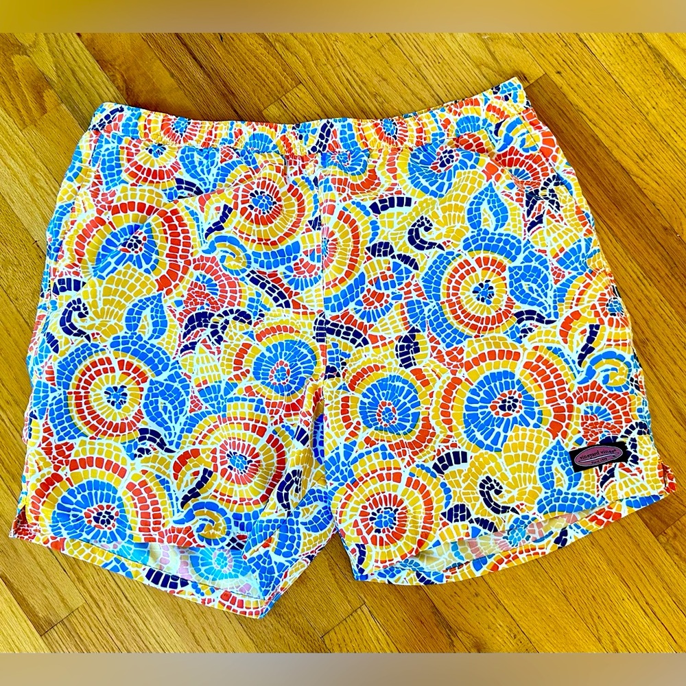 Vineyard Vines Men’s Orange Tile Print Chappy Swim Trunks Swimsuit